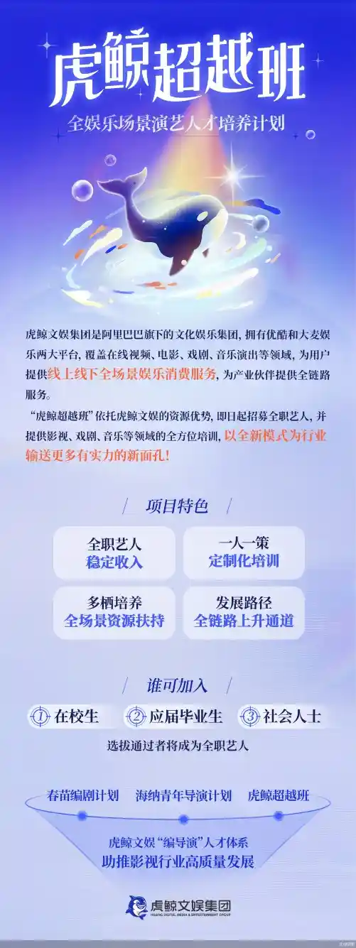 虎鲸文娱启动超越班计划，全职艺人招募开启财富新篇章